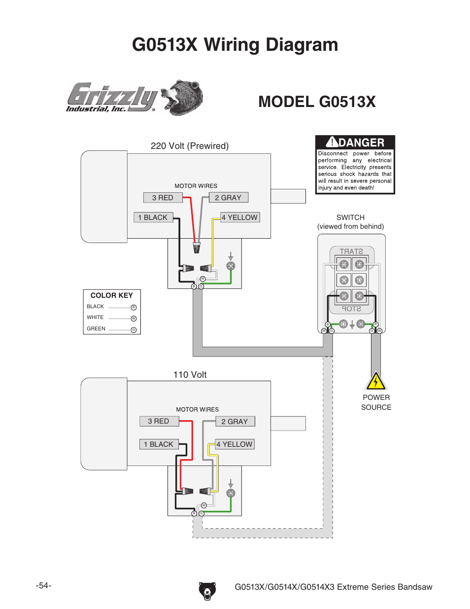 G0513x wiring diagram | Grizzly G0513X User Manual | Page 56 / 76