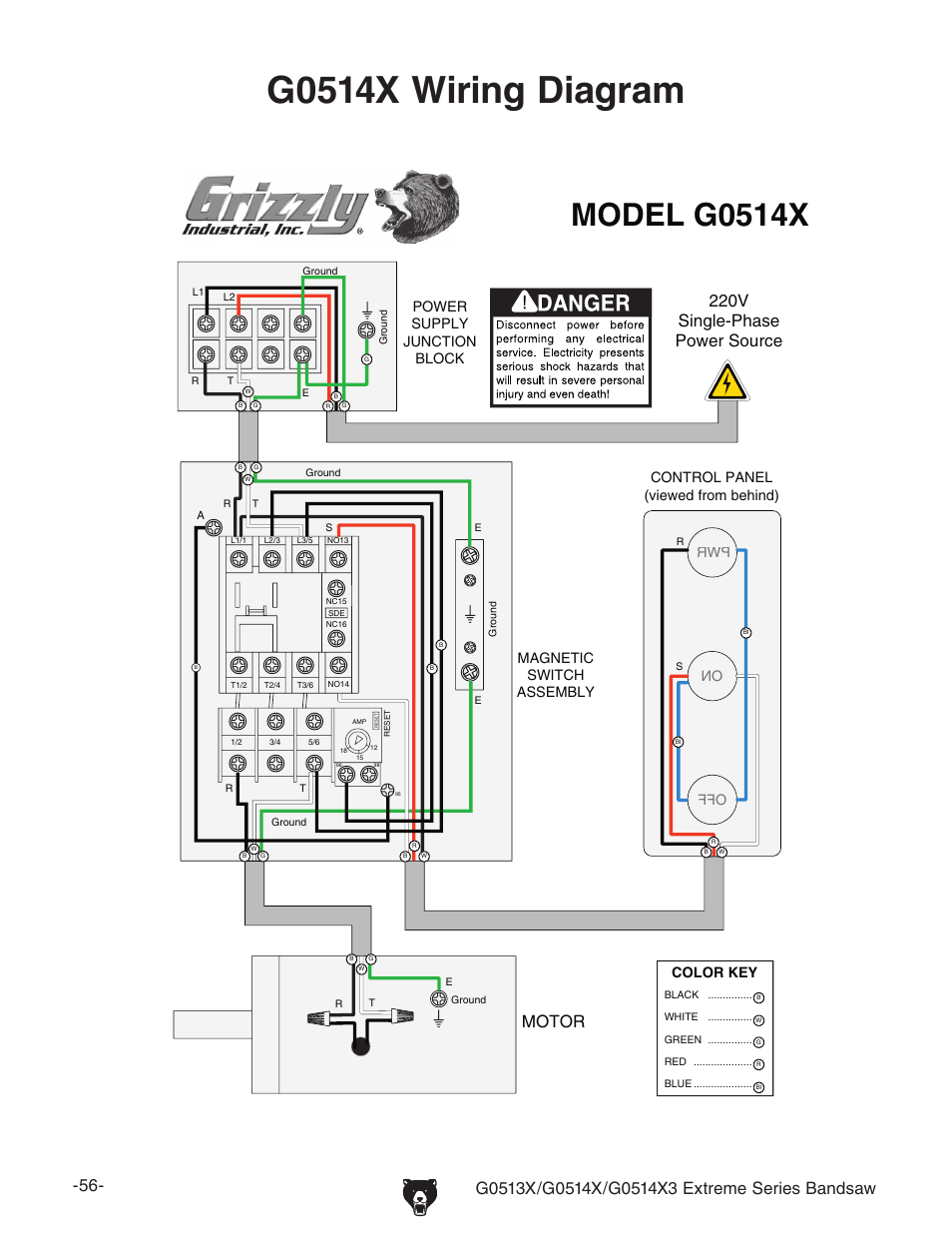G0514x wiring diagram | Grizzly G0513X User Manual | Page 58 / 76