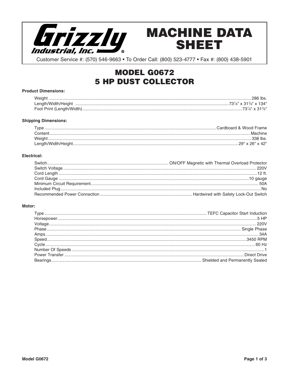 Grizzly G0672 User Manual | 3 pages