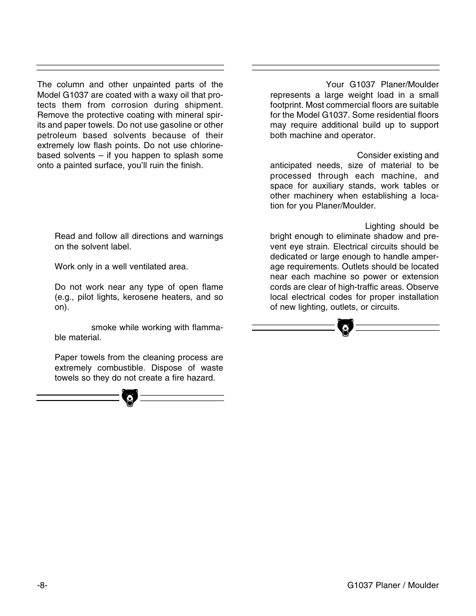 Clean up, Site considerations | Grizzly G1037 User Manual | Page 10 / 36