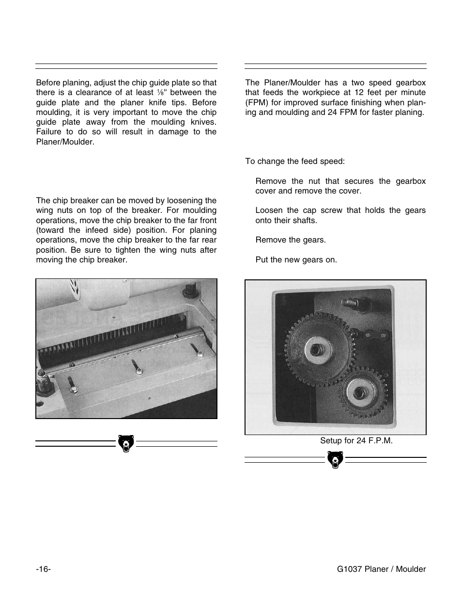 Feed speed, Chip deflector | Grizzly G1037 User Manual | Page 18 / 36
