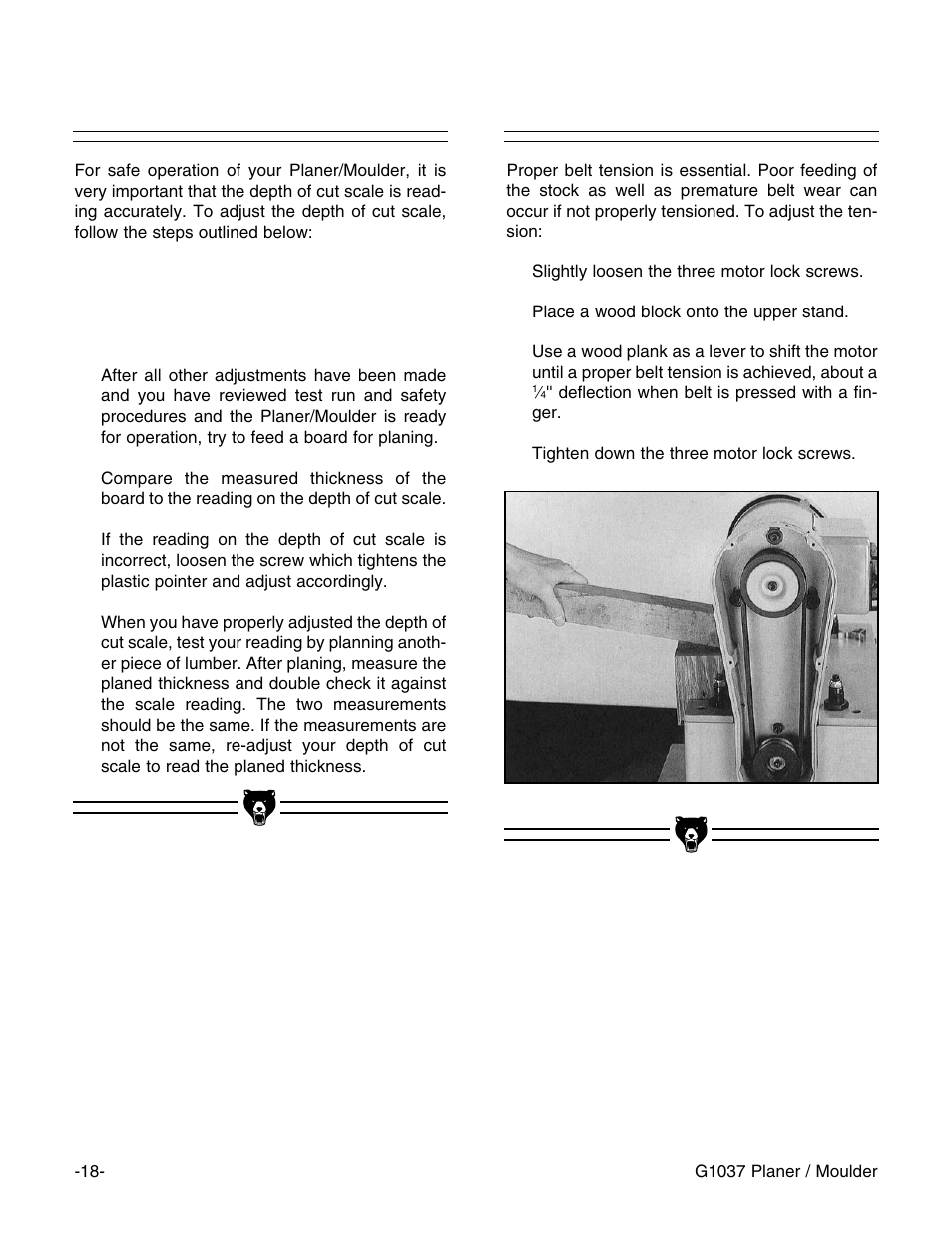 Adjusting scale, Belt tension | Grizzly G1037 User Manual | Page 20 / 36