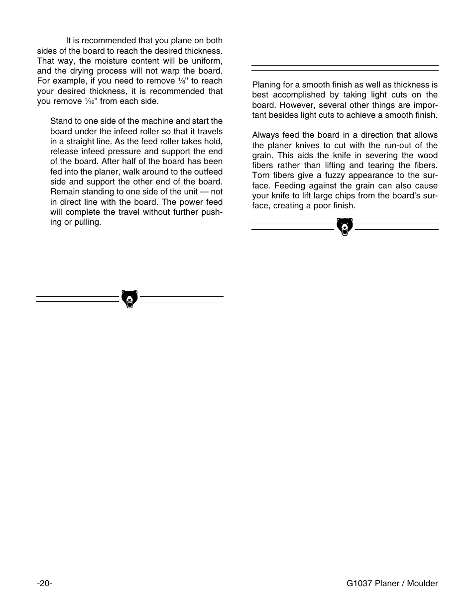 Planing for finish | Grizzly G1037 User Manual | Page 22 / 36