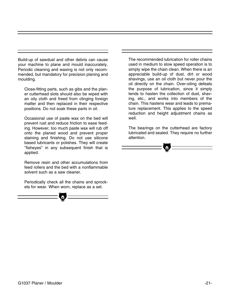 Lubrication, General | Grizzly G1037 User Manual | Page 23 / 36