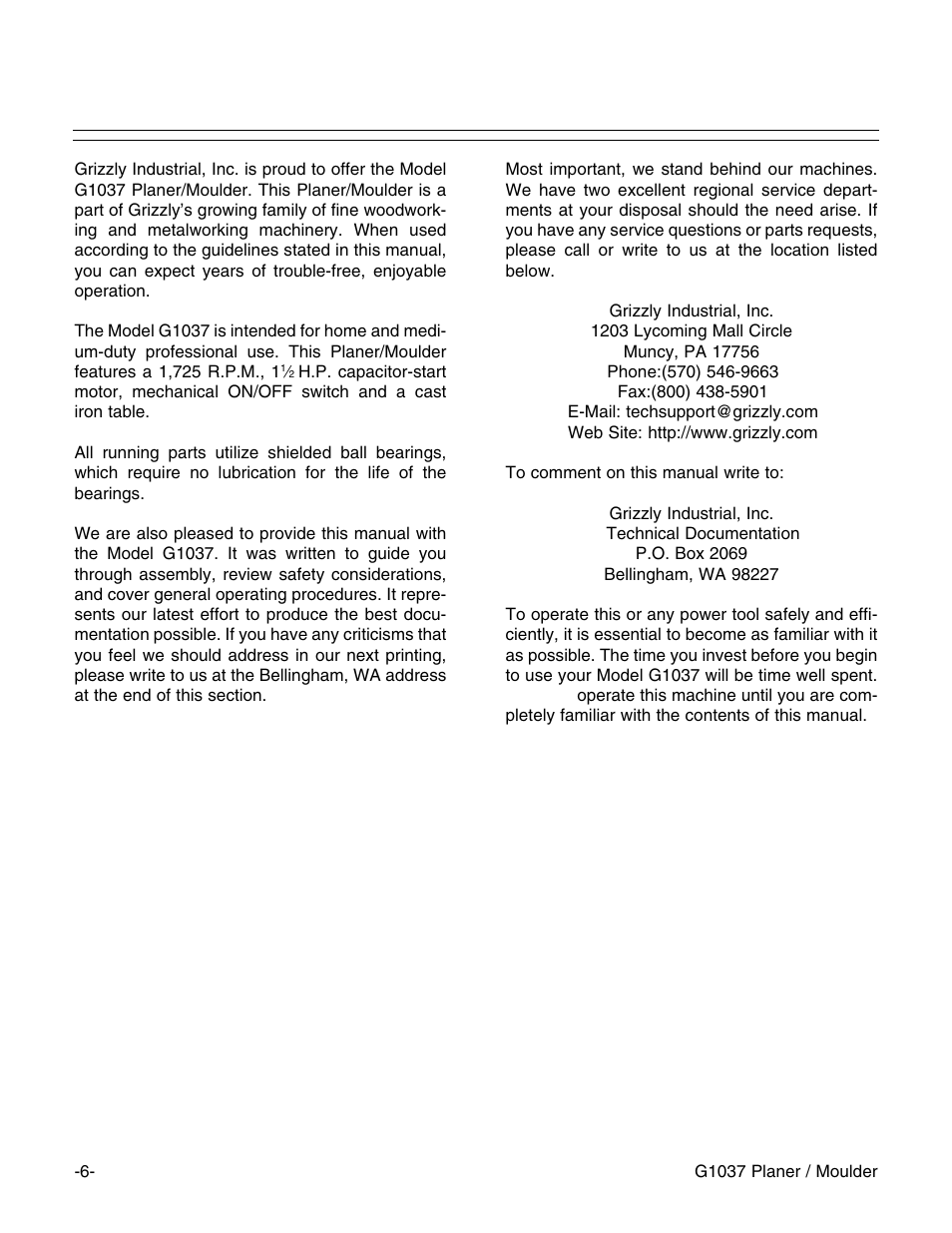 Grizzly G1037 User Manual | Page 8 / 36