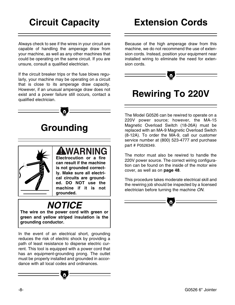 Notice | Grizzly G0526 User Manual | Page 10 / 52