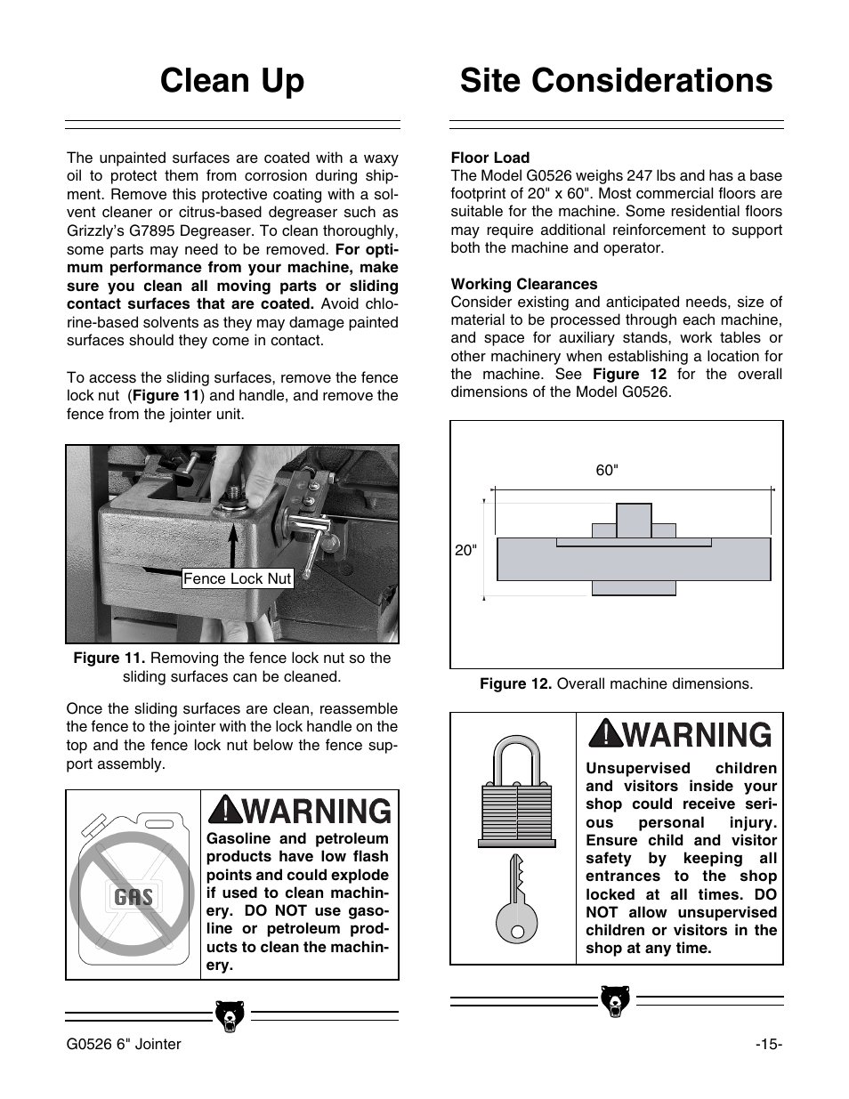 Site considerations clean up | Grizzly G0526 User Manual | Page 17 / 52