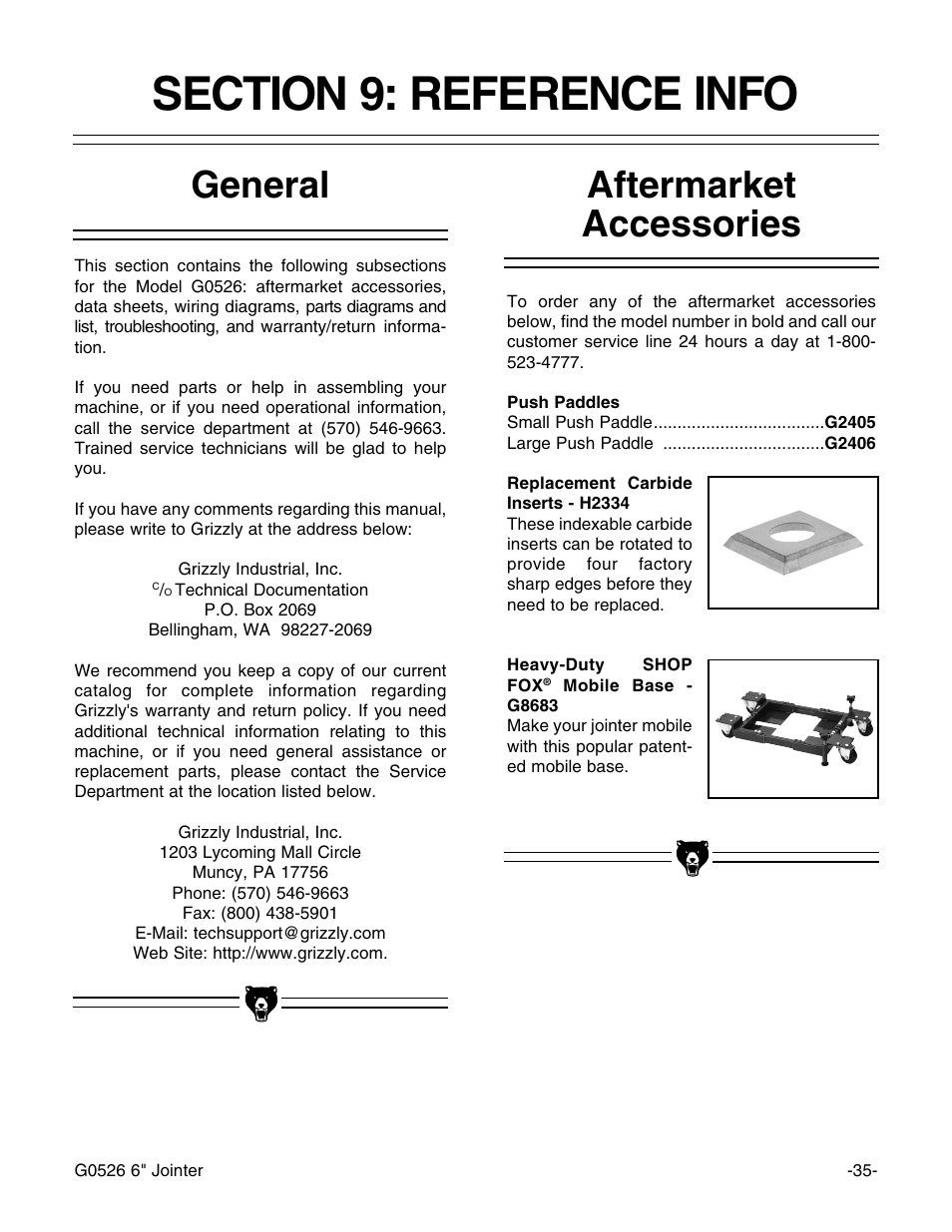 Aftermarket accessories general | Grizzly G0526 User Manual | Page 37 / 52