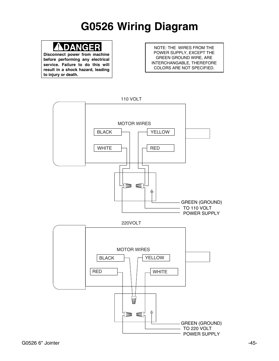 G0526 wiring diagram | Grizzly G0526 User Manual | Page 47 / 52