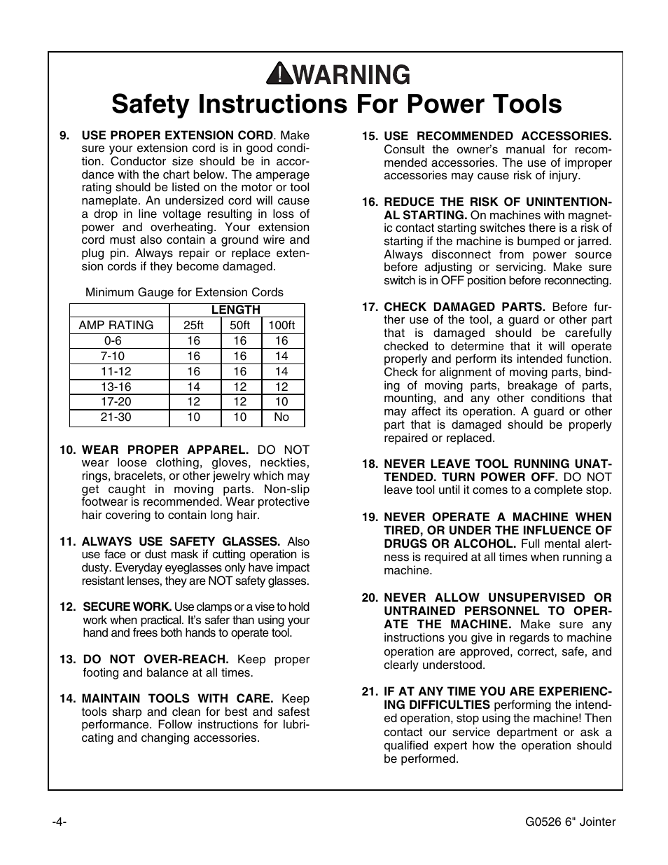 Safety instructions for power tools | Grizzly G0526 User Manual | Page 6 / 52