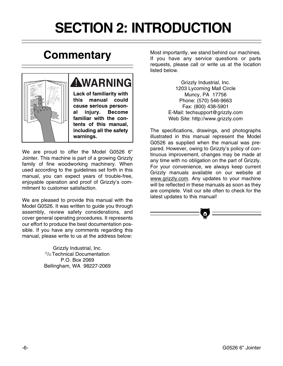 Commentary | Grizzly G0526 User Manual | Page 8 / 52