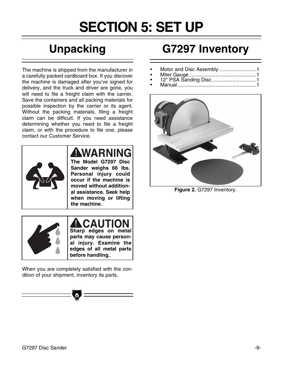 Unpacking, G7297 inventory | Grizzly G7297 User Manual | Page 11 / 27