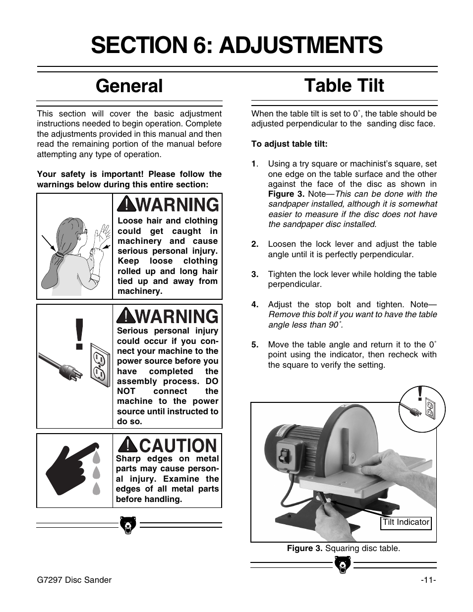 General, Table tilt | Grizzly G7297 User Manual | Page 13 / 27