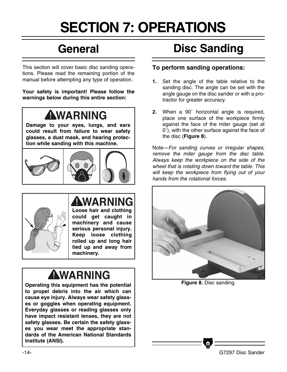 General disc sanding | Grizzly G7297 User Manual | Page 16 / 27
