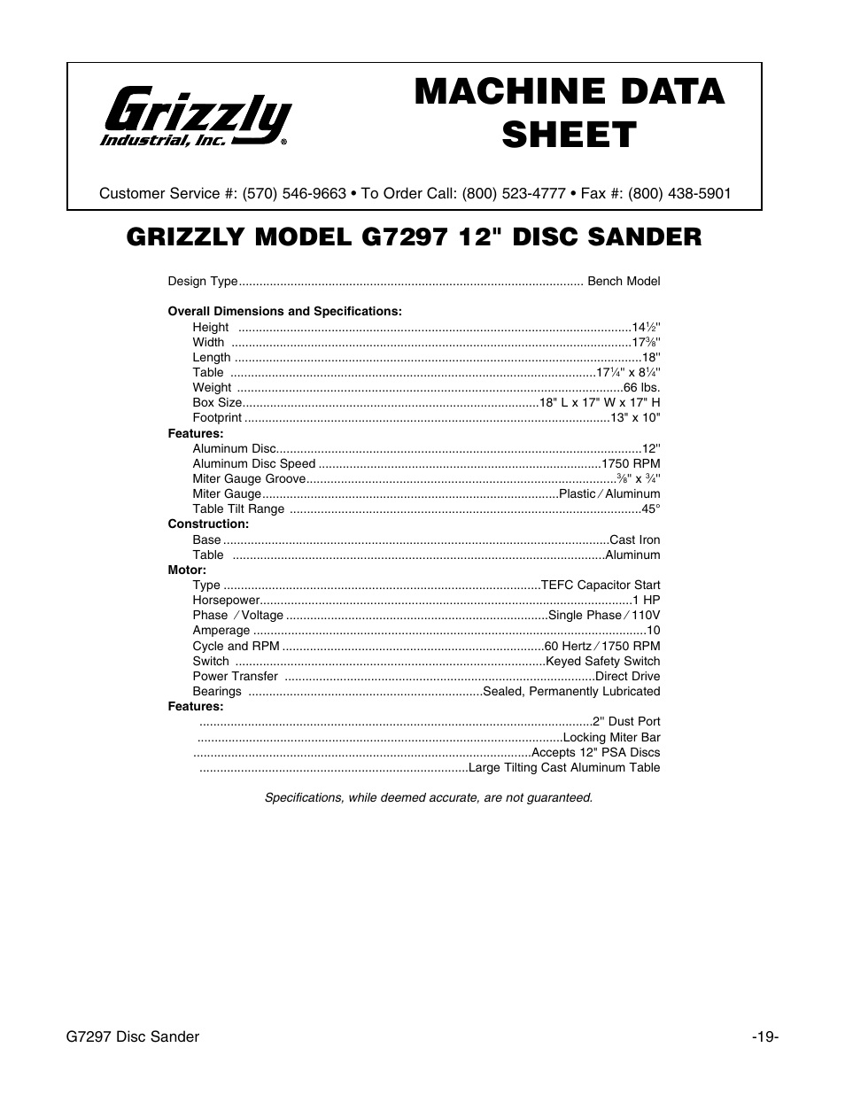 Machine data sheet | Grizzly G7297 User Manual | Page 21 / 27