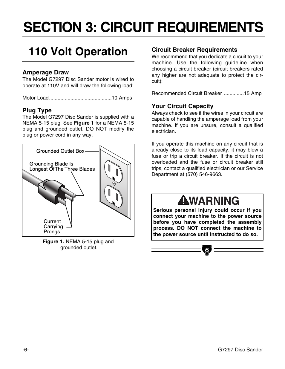 110 volt operation | Grizzly G7297 User Manual | Page 8 / 27