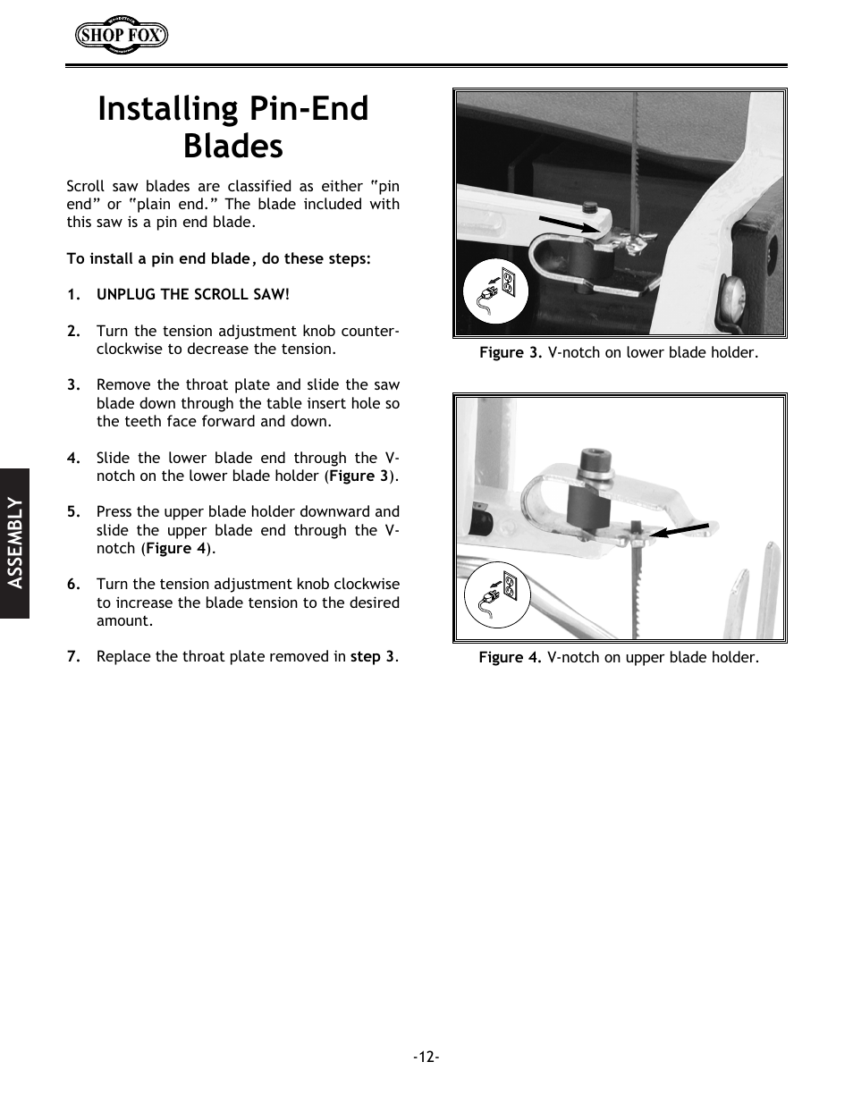 Installing pin-end blades | Grizzly Model H5698 User Manual | Page 14 / 28