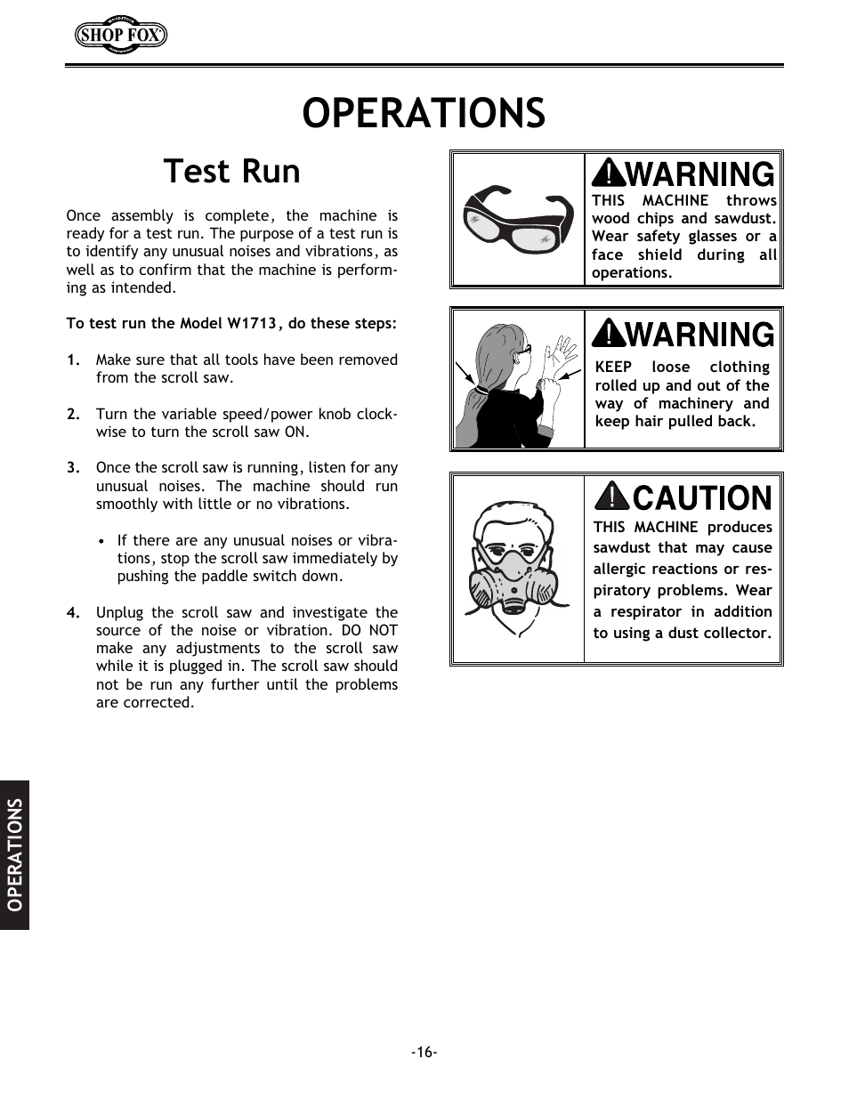 Operations, Test run | Grizzly Model H5698 User Manual | Page 18 / 28