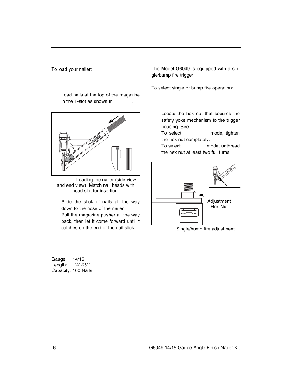 Operation, Loading nailer, Single/bump fire mode | Grizzly G6049 User Manual | Page 7 / 17