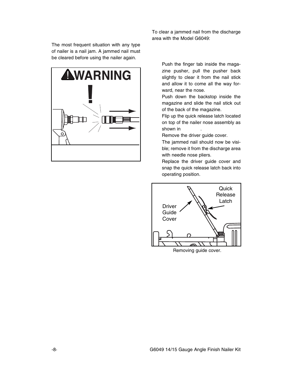 Clearing jammed nails | Grizzly G6049 User Manual | Page 9 / 17