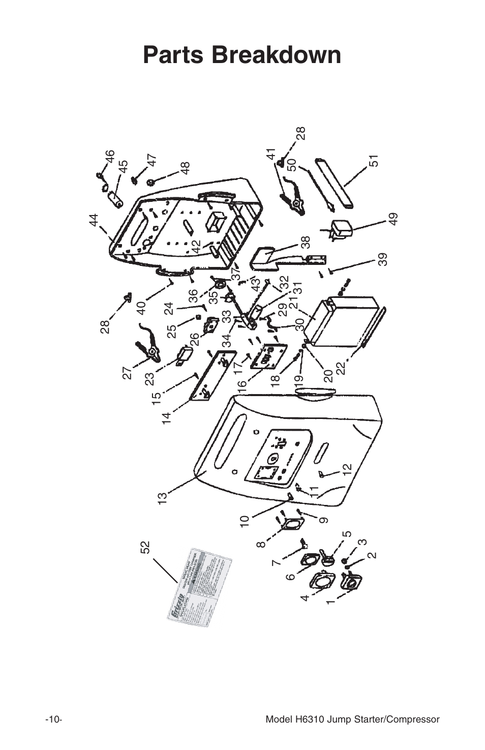 Parts breakdown | Grizzly H6310 User Manual | Page 12 / 16