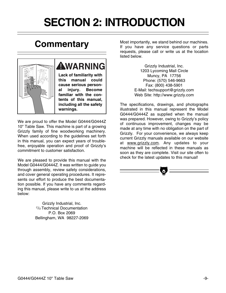 Commentary | Grizzly G0444 User Manual | Page 11 / 64