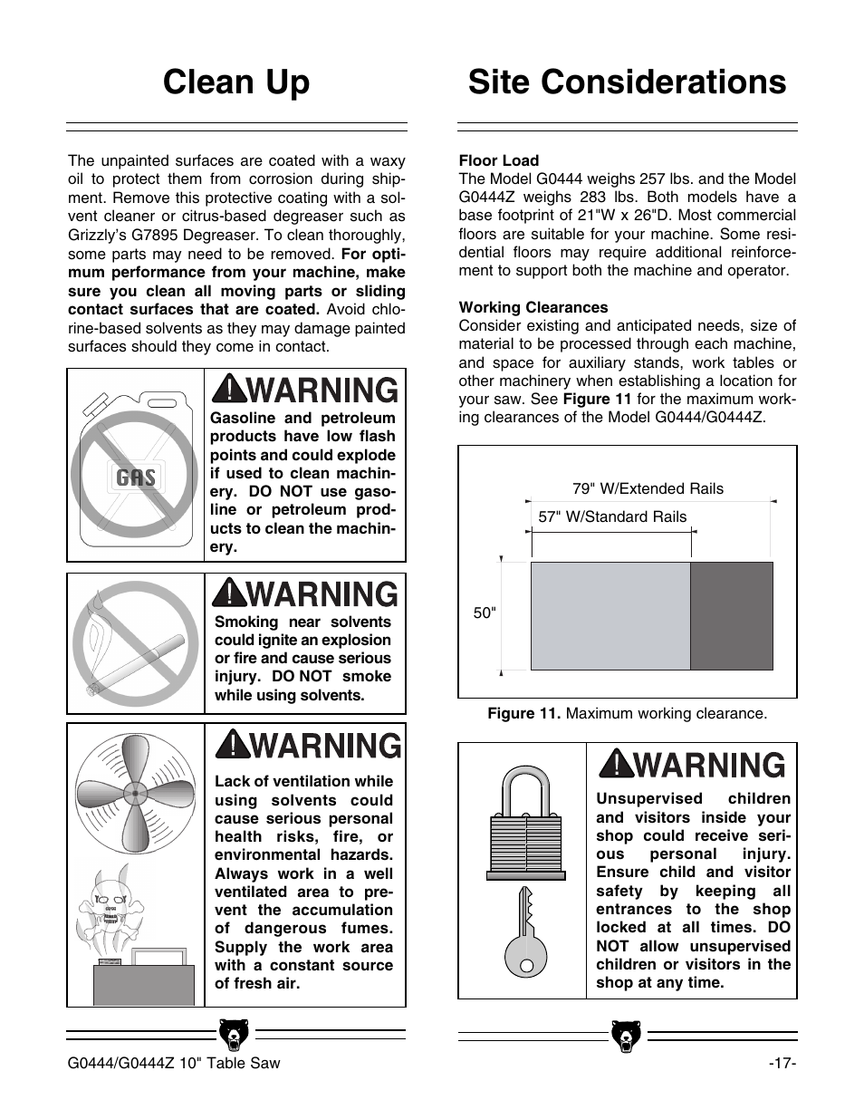 Site considerations clean up | Grizzly G0444 User Manual | Page 19 / 64