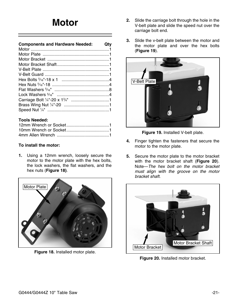 Motor | Grizzly G0444 User Manual | Page 23 / 64