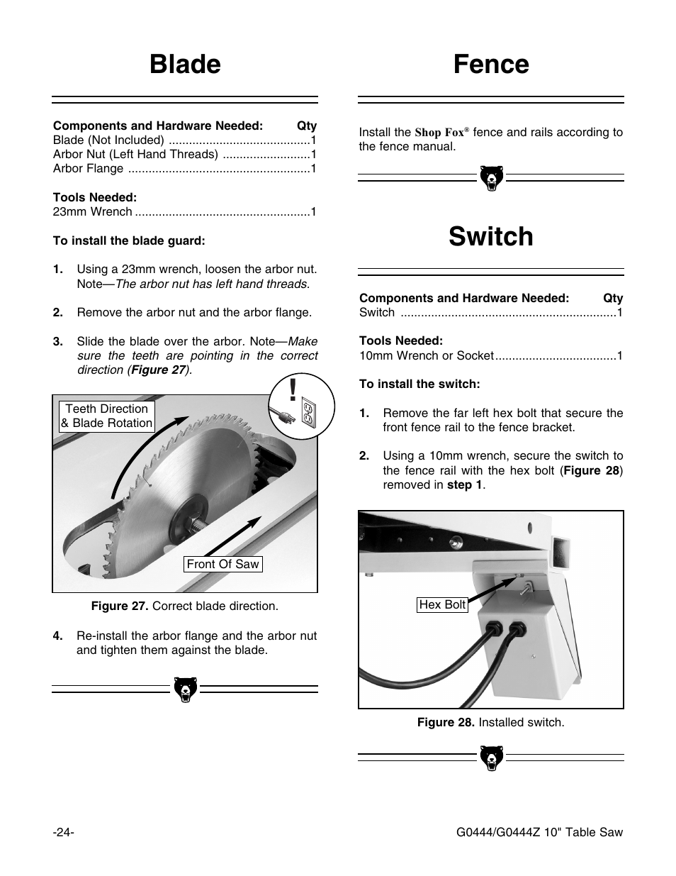 Switch fence blade | Grizzly G0444 User Manual | Page 26 / 64