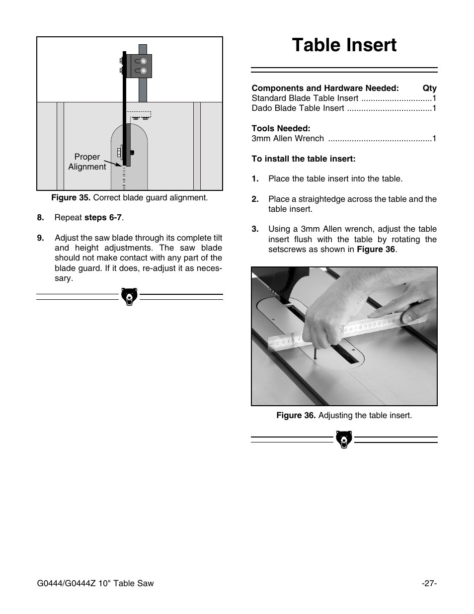 Table insert | Grizzly G0444 User Manual | Page 29 / 64