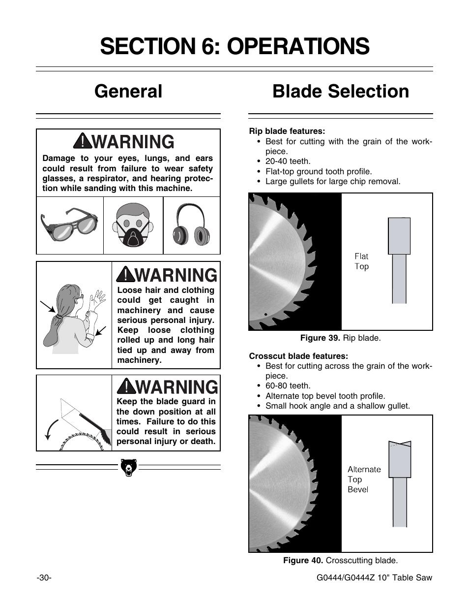 Blade selection general | Grizzly G0444 User Manual | Page 32 / 64