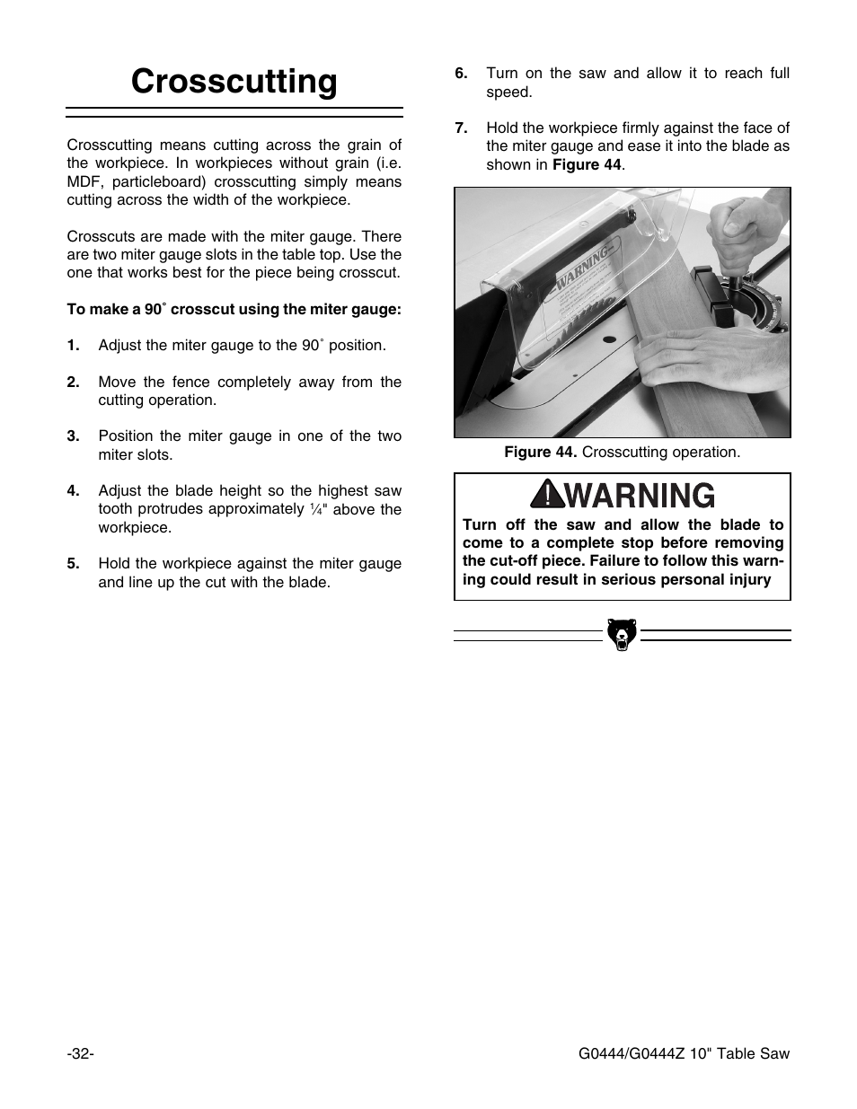 Crosscutting | Grizzly G0444 User Manual | Page 34 / 64
