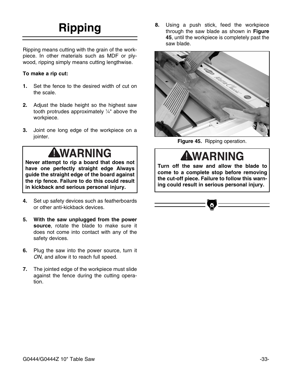 Ripping | Grizzly G0444 User Manual | Page 35 / 64