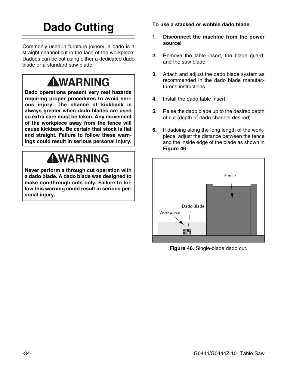Dado cutting | Grizzly G0444 User Manual | Page 36 / 64