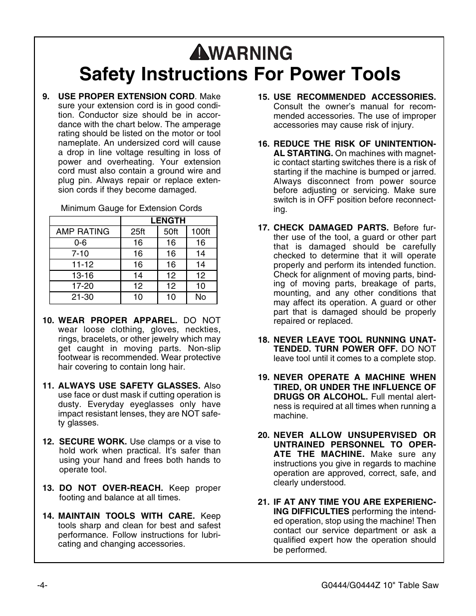 Safety instructions for power tools | Grizzly G0444 User Manual | Page 6 / 64