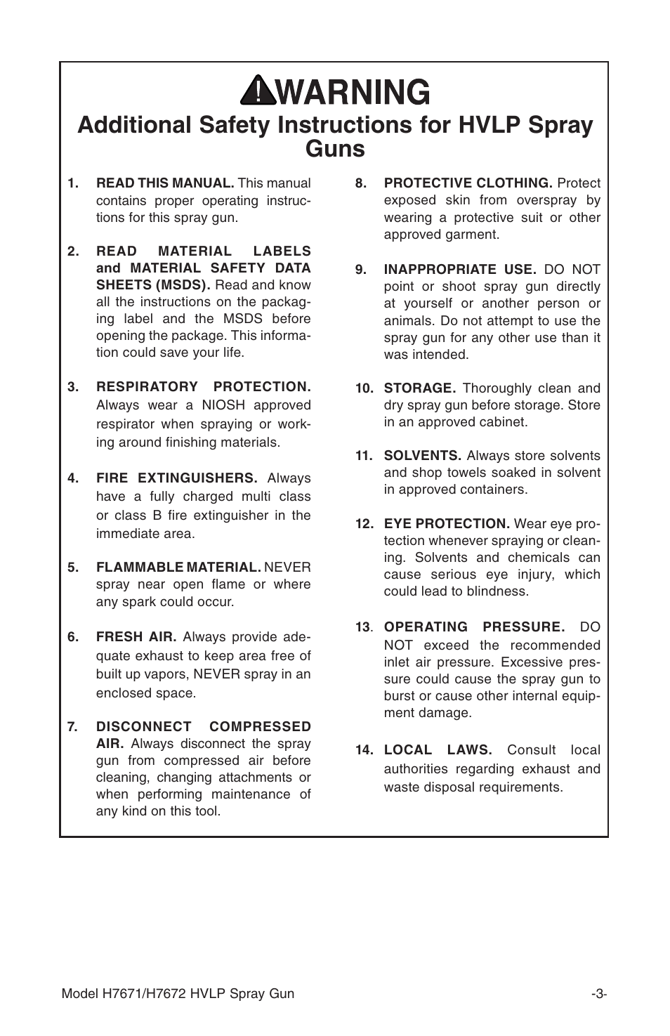 Additional safety instructions for hvlp spray guns | Grizzly HVLP Spray Gun Set H7671 User Manual | Page 5 / 20