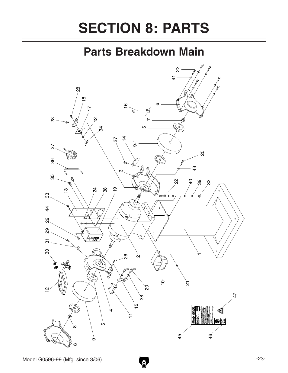 Parts breakdown main | Grizzly G0596-99 User Manual | Page 25 / 32
