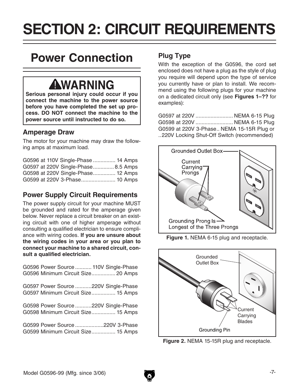 Power connection | Grizzly G0596-99 User Manual | Page 9 / 32