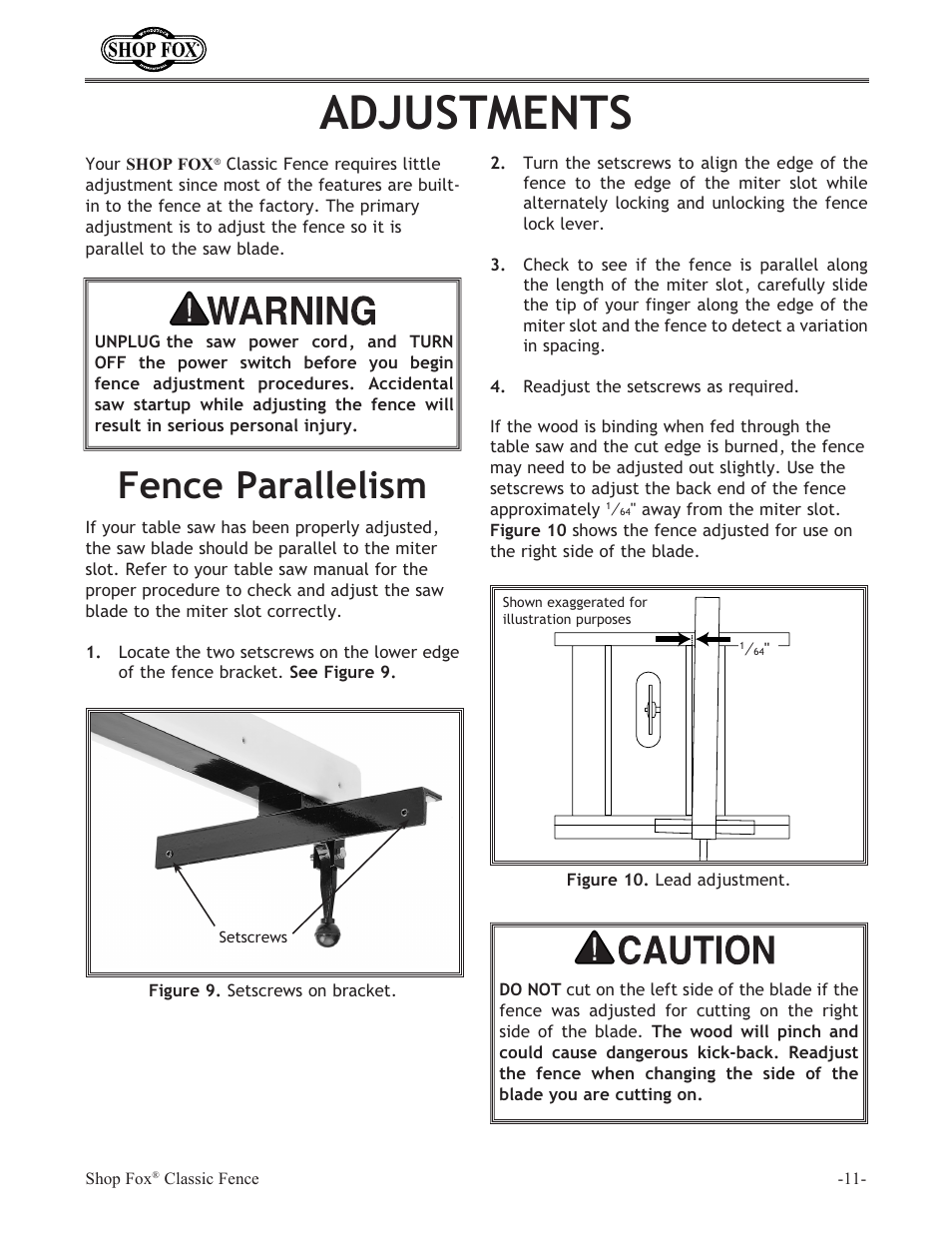 Adjustments, Fence parallelism | Grizzly H6472 User Manual | Page 14 / 25