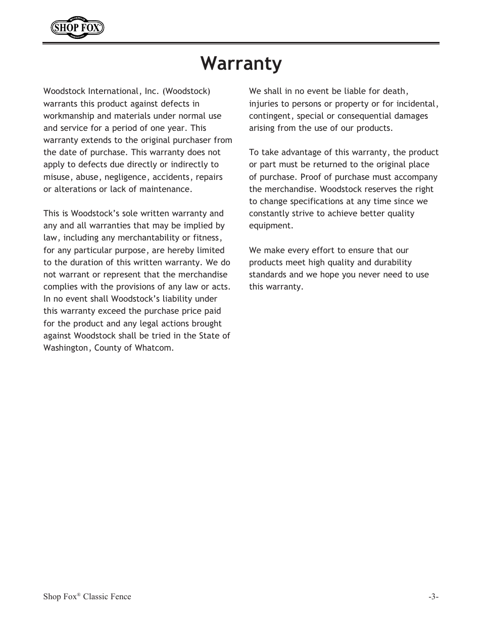 Warranty | Grizzly H6472 User Manual | Page 6 / 25