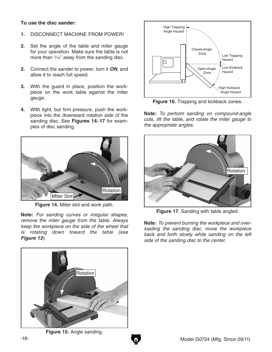 Grizzly Disc G0724 User Manual | Page 20 / 36