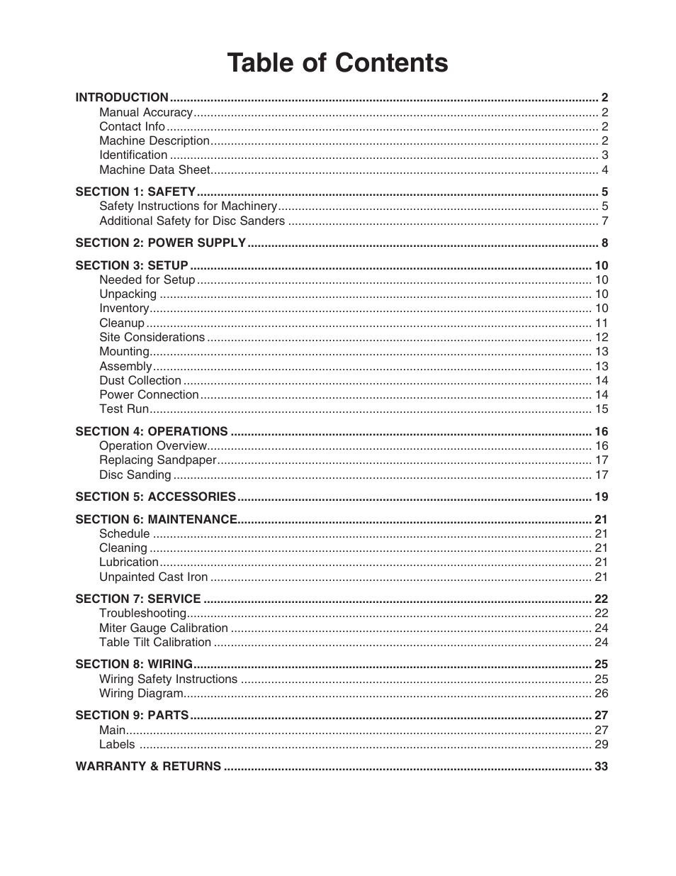 Grizzly Disc G0724 User Manual | Page 3 / 36