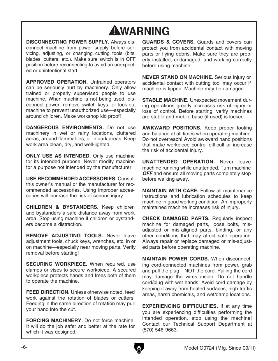 Grizzly Disc G0724 User Manual | Page 8 / 36