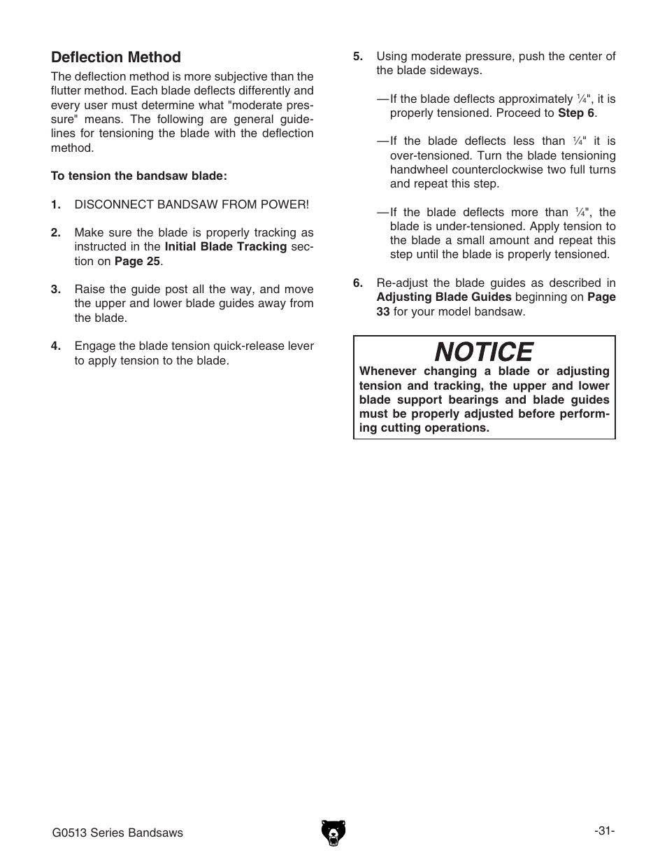 Deflection method | Grizzly G0514 User Manual | Page 33 / 108