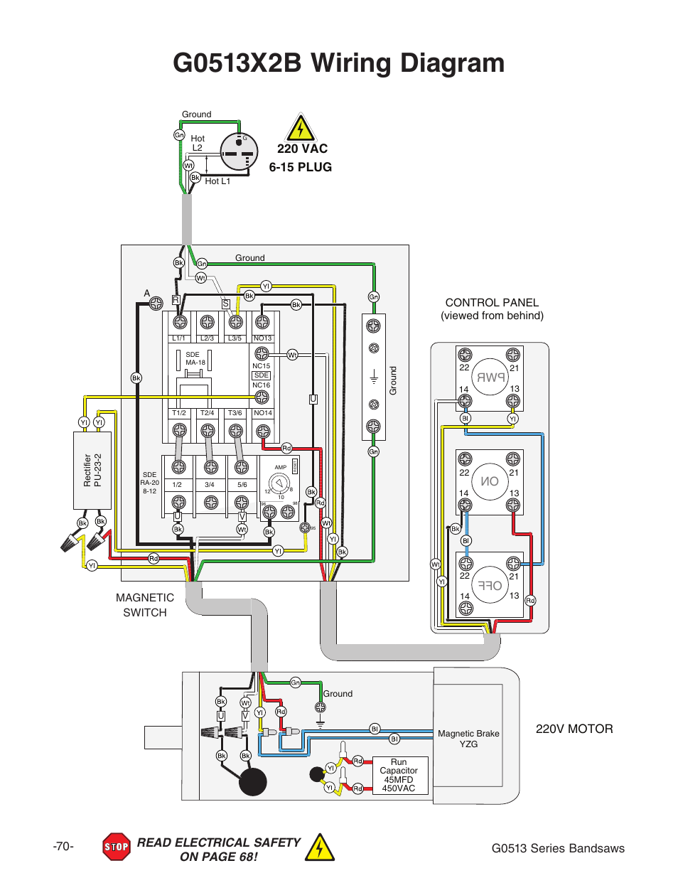 220v motor, Off on | Grizzly G0514 User Manual | Page 72 / 108