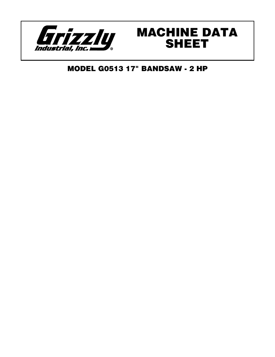 Grizzly G0513 User Manual | 2 pages