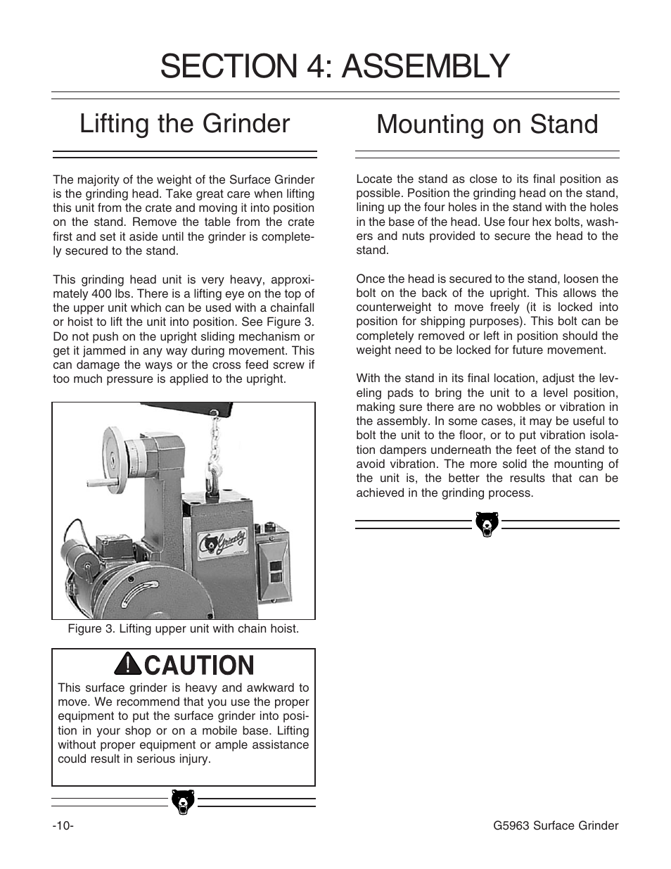 Lifting the grinder, Mounting on stand | Grizzly G5963 User Manual | Page 12 / 30