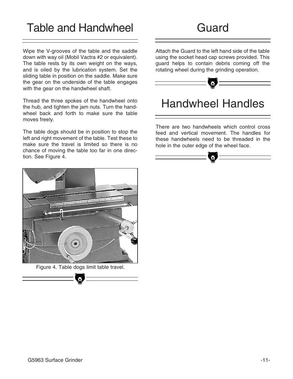 Handwheel handles table and handwheel, Guard | Grizzly G5963 User Manual | Page 13 / 30