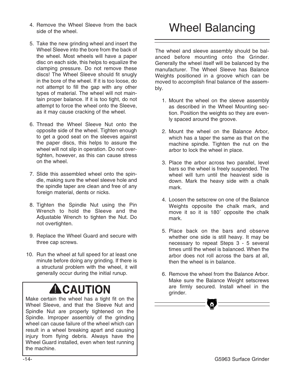 Wheel balancing | Grizzly G5963 User Manual | Page 16 / 30