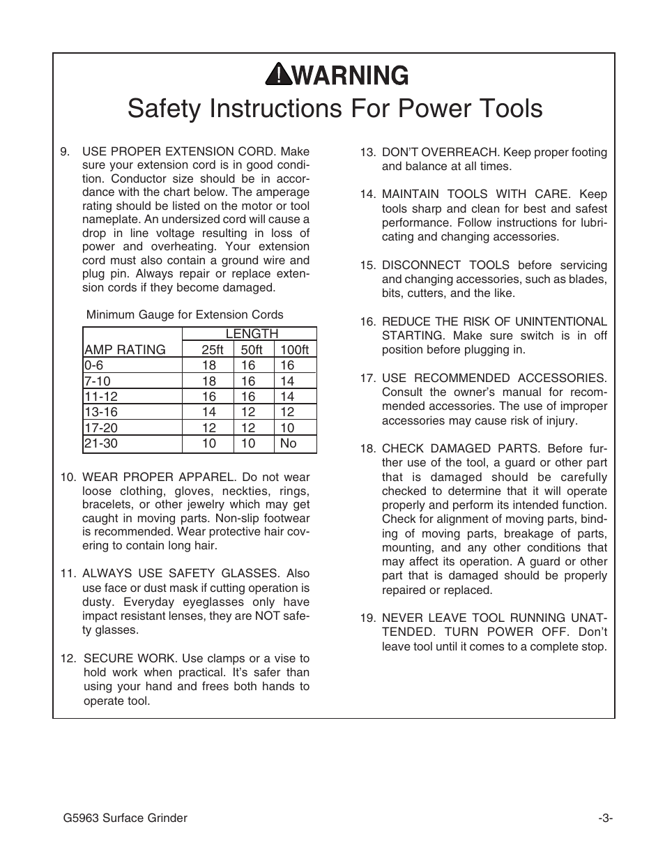 Safety instructions for power tools | Grizzly G5963 User Manual | Page 5 / 30